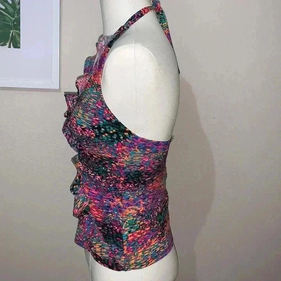 Love Your Assets by Spanx Ruffled Splatter Halter Swim Top - Picture 3 of 5